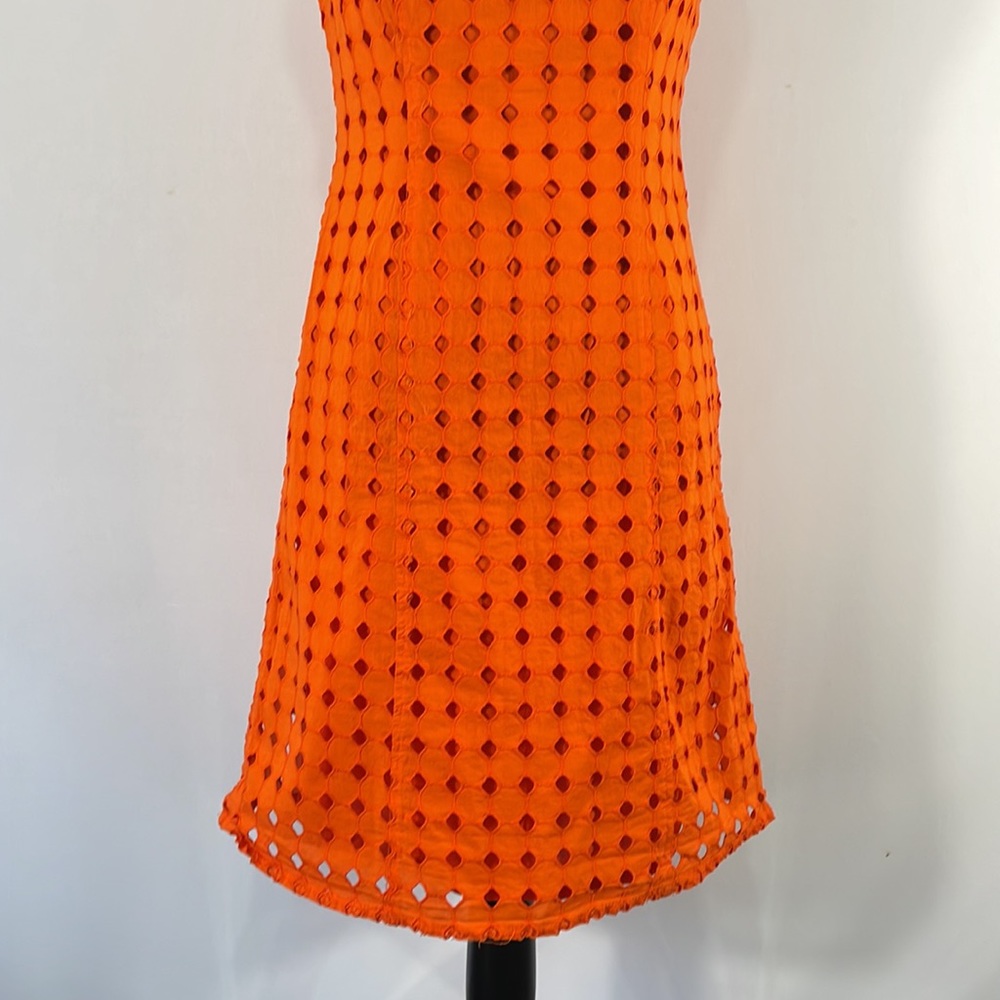 Nine West Orange Eyelet Dress, Sleeveless, Size 4 - Picture 3 of 14